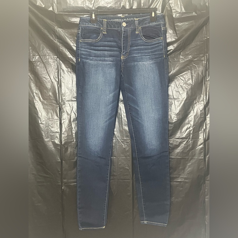 American Eagle Outfitters Dark Blue High Rise Super Stretch Skinny Jeans